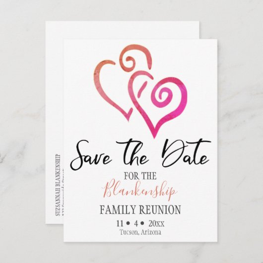 Wiedersehen Save the Date Orange Pink Heart Ankündigungspostkarte (Vorne/Hinten)