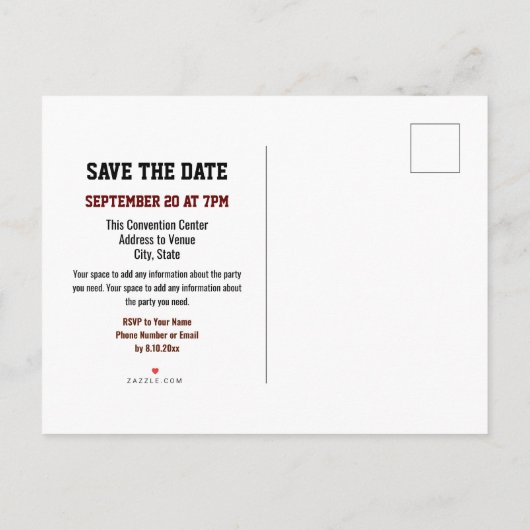 Wiedersehen Save the Date schwarz in der Schulklas Ankündigungspostkarte (Rückseite)