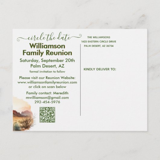 Wiedersehen Save the Date Südwestlicher QR-Code Ankündigungspostkarte (Rückseite)