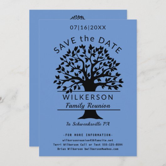 Wiedersehen Tree French Blue Save the Date Card (Vorne/Hinten)