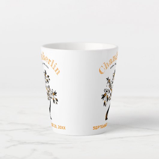 Wiedersehen Trendy Orange Blumenbaum Artwork Milchtasse (Vorderseite)