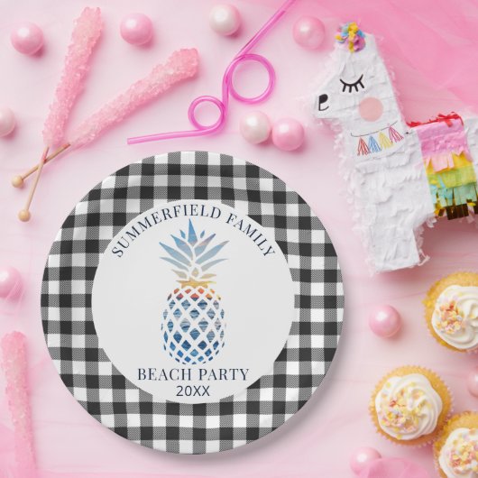 Wiedersehen Tropical Beach Summer Partys Gingham Pappteller (Party)