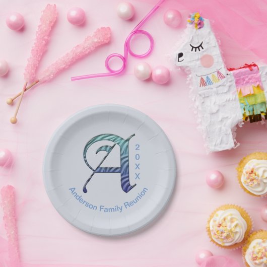 Wiedersehen Unique Blue Letter A Monogramm Pappteller (Party)