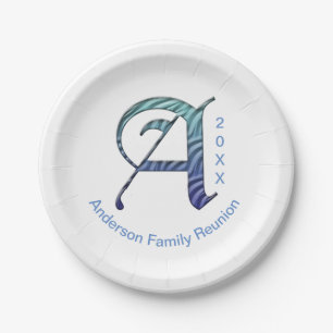 Wiedersehen Unique Blue Letter A Monogramm Pappteller