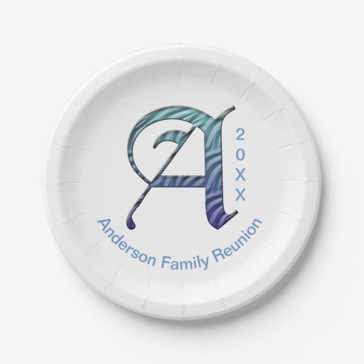 Wiedersehen Unique Blue Letter A Monogramm Pappteller (Vorderseite)
