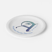 Wiedersehen Unique Blue Letter A Monogramm Pappteller (Schrägansicht)