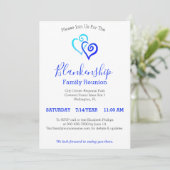 Wiedersehen-Vorlage für blauer verknüpfter Herzen Einladung (Stehend Vorderseite)