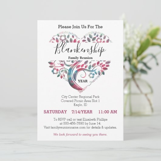 Wiedersehen-Vorlage für Herz-Shaped Tree Einladung (Stehend Vorderseite)