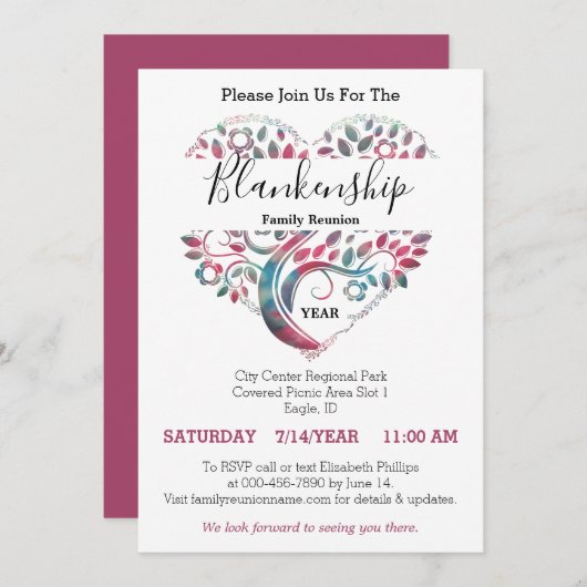 Wiedersehen-Vorlage für Herz-Shaped Tree Einladung (Vorne/Hinten)