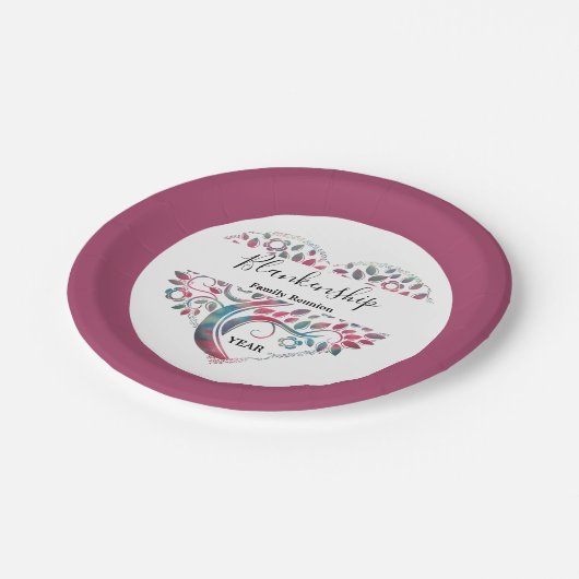 Wiedersehen-Vorlage für Herz-Shaped Tree Pappteller (Schrägansicht)