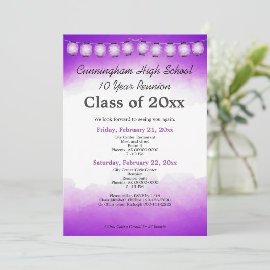 Wiedersehen-Vorlage für lila Aquarellfarben Einladung (Stehend Vorderseite)