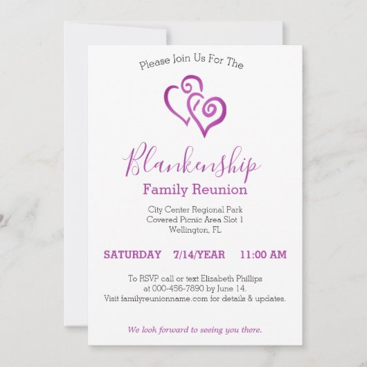 Wiedersehen-Vorlage für lila verknüpfte Herzen Einladung (Vorderseite)