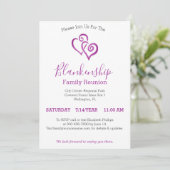 Wiedersehen-Vorlage für lila verknüpfte Herzen Einladung (Stehend Vorderseite)