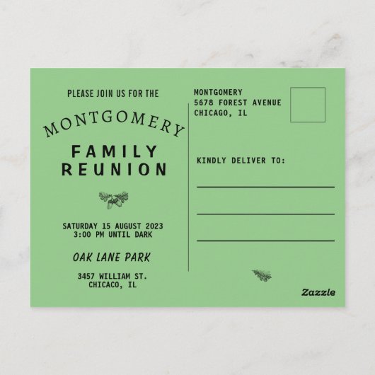 Wiedersehen zur Einladung von Aquarelleiche Postkarte (Rückseite)