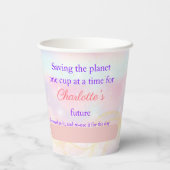 Wiederverwendbar Nachhaltig süß rosa Einhorn Regen Pappbecher (Rückseite)