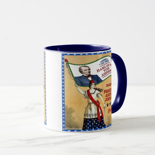 Wiederwahl-Tassen 1868 Präsidenten-Andrew Johnson Tasse (VorderseiteRechts)