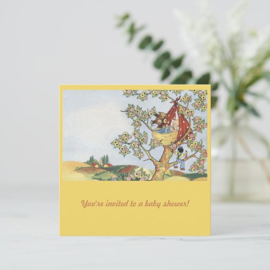 Wiege in bunten Bäumen Babydusche Einladung (Stehend Vorderseite)
