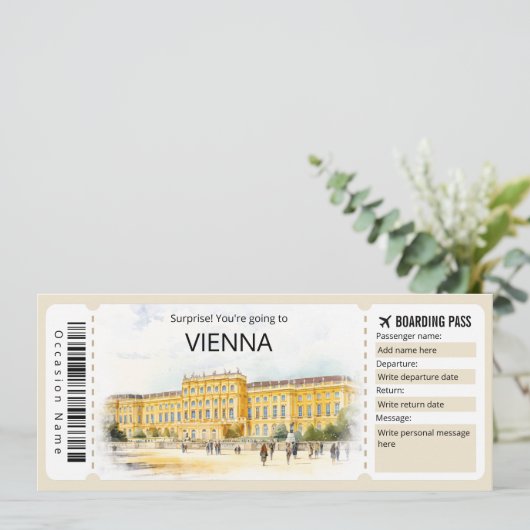 Wien Flugzeug Ticket Österreich Boarding Pass Einladung (Stehend Vorderseite)