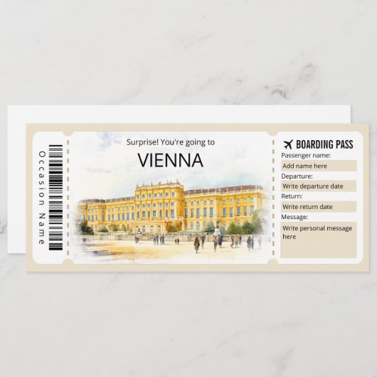 Wien Flugzeug Ticket Österreich Boarding Pass Einladung (Vorne/Hinten)