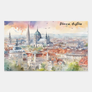 Wien Österreich Aquarellmalerei Panoramablick  Rechteckiger Aufkleber