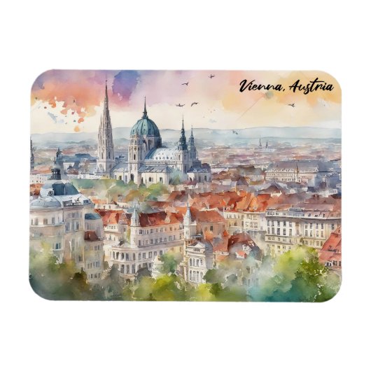 Wien Österreich Aquarellmalerei Panoramasicht Magnet (Horizontal)