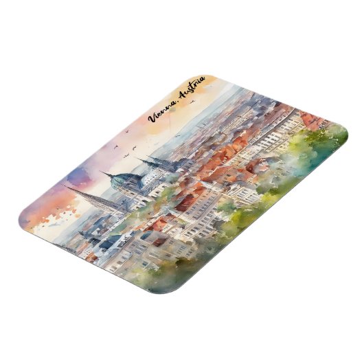 Wien Österreich Aquarellmalerei Panoramasicht Magnet (Linke Seite)