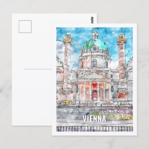 Wien Österreich berühmter Reiseort Aquarell Postkarte