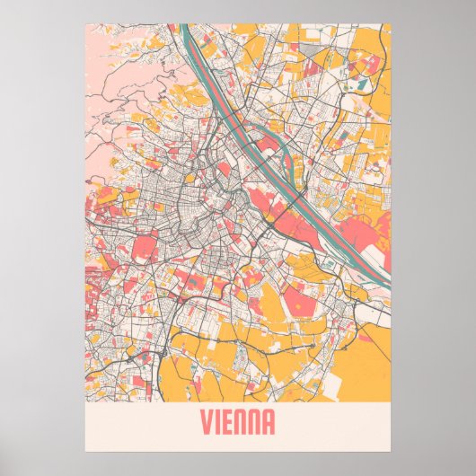 Wien - Österreich Chalk City Map Poster (Vorne)