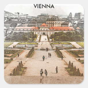 Wien Österreich Historischer Panoramablick Quadratischer Aufkleber