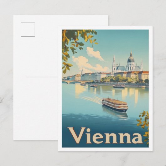 Wien Österreich Kunst Vintage Reise Illustration Postkarte (Vorne/Hinten)