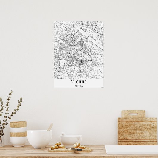 Wien Österreich Schwarz/Weiß-Europa Stadtplan Poster (Küche)