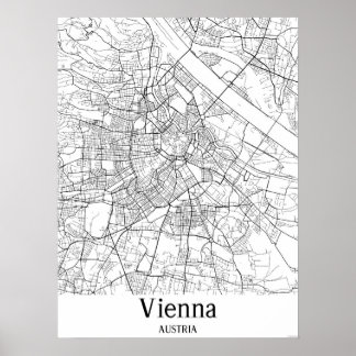 Wien Österreich Schwarz/Weiß-Europa Stadtplan Poster