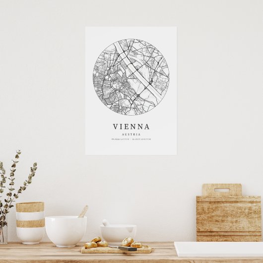 Wien - Österreich - Stadtkarte Poster (Küche)