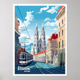 Wien Stadt Österreich Vintage Travel Illustration Poster