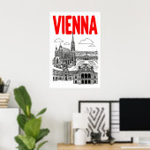 Wien Stadtansicht Poster, roter Text, schwarze Lin Poster (Heimbüro)