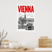 Wien Stadtansicht Poster, roter Text, schwarze Lin Poster (Küche)