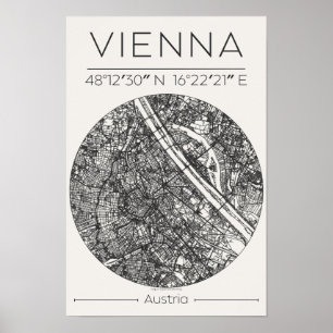 Wien Stadtplan Poster – Kohle Minimal Wandkunst