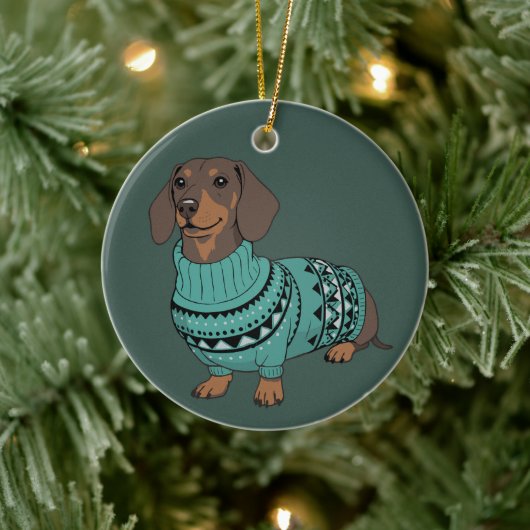 Wiener Dog Christmas Ugly Sweater Dachshund Pet Keramik Ornament (Baum)