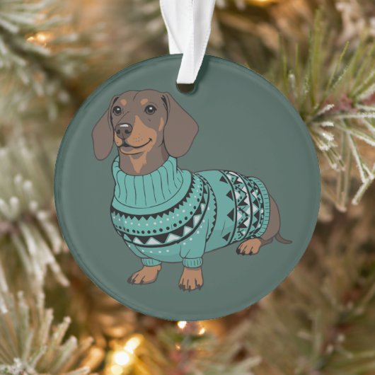 Wiener Dog Christmas Ugly Sweater Dachshund Pet  Ornament (Baum)