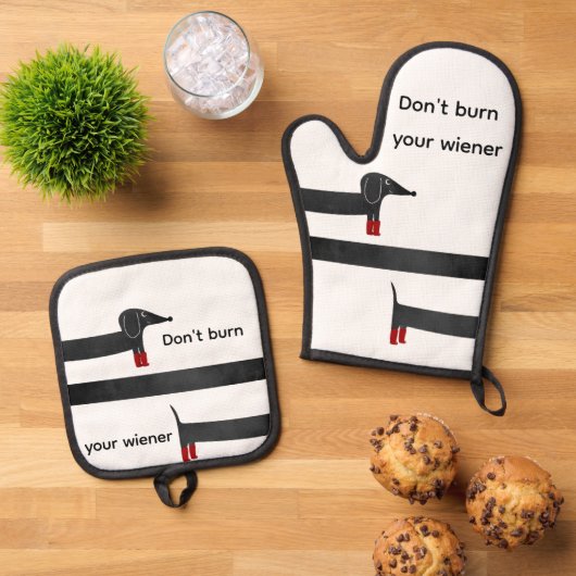 Wiener Hund Ofenhandschuh & Topflappen-Set (Oben Unten)