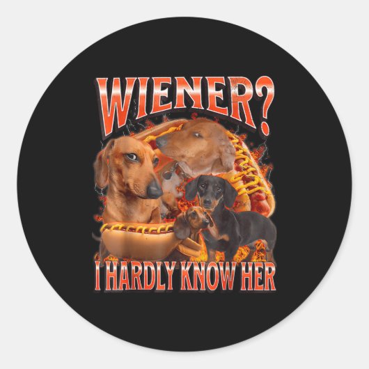 Wiener I Hardly Know Her Funny Offensive Dachshund Runder Aufkleber (Vorderseite)