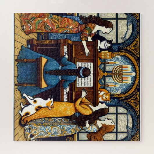 Wiener Sezession Soirée mit Katzen, Hannukah Puzzle (Horizontal)