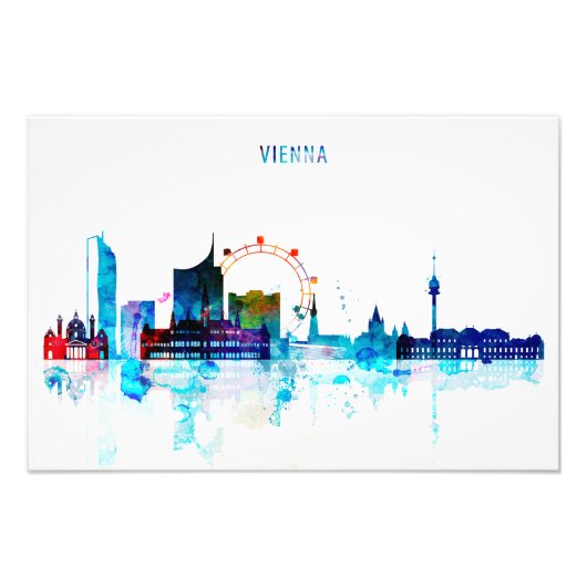 Wiener Skyline, Österreich Wasserfarben Kunst Fotodruck (Vorne)