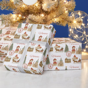 Wiener Weihnachtsaquarell – Gemütlicher Winter Öst Geschenkpapier