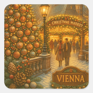 Wiener Weihnachtsmarkt Vintage Reisekleber  Quadratischer Aufkleber