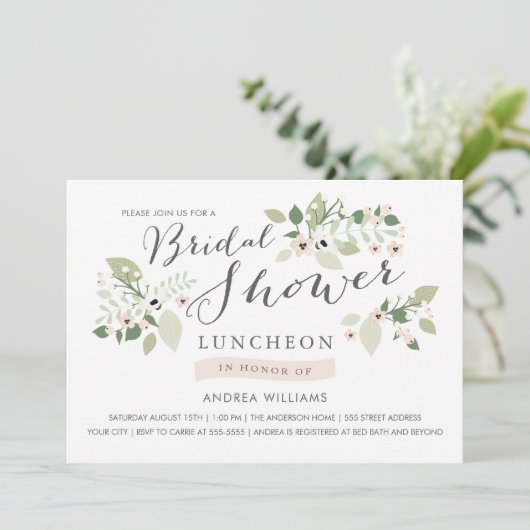 Wiese blüht Brautparty-Mittagessen einladen Einladung (Stehend Vorderseite)