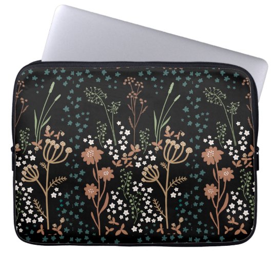 Wiese Blume naive Kunst dunkler Hintergrund Laptopschutzhülle (Vorderseite)