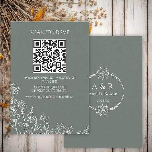 Wiese-Blume Sirocco-Green Scan QR RSVP-Karte RSVP Karte
