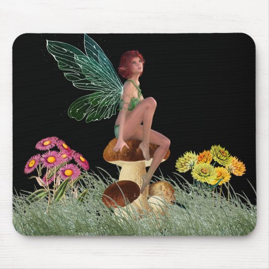Wiese Fairy sitzt nachts im Pilz Mousepad (Vorne)