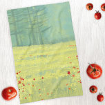 Wiese Landschaft Geschirrtuch<br><div class="desc">Eine gelbe und grüne Landschaftsmalerei in Grün und Gelb auf einer Wiese oder einem Feld voller wilder Blume mit einem Kiefernwald am Horizont. Originelle Kunst von Nic Squirrell.</div>